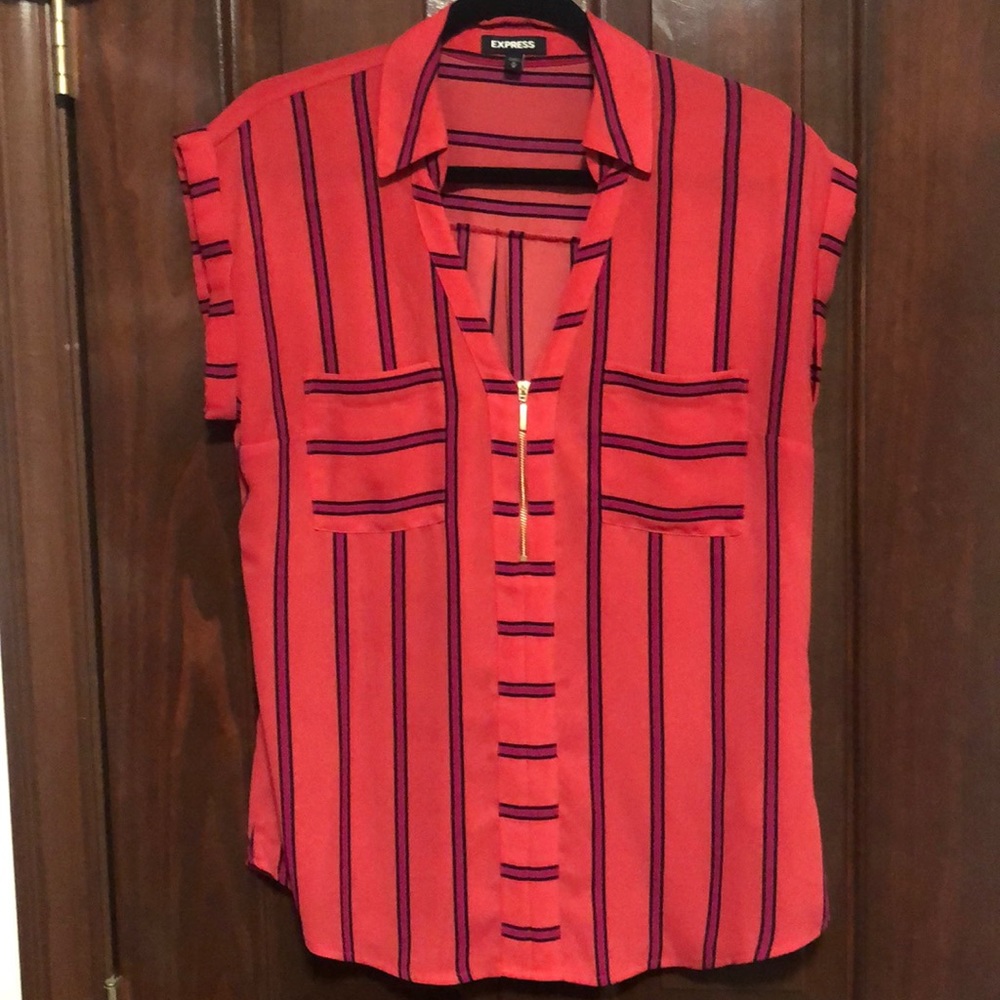 Striped Zipper Short Sleeve Top